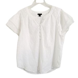 Ann Taylor Ruffle Cap Sleeve Half Button Front  Casual‎  White Blouse Size M